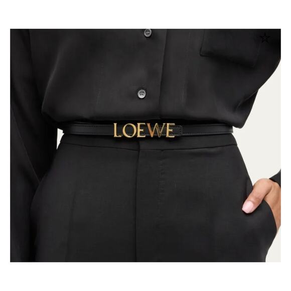 LOEWE Letter Logo Buckle Black Leather Skinny Belt 85 main image 6
